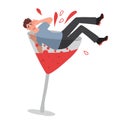 A man lies in a glass of wine. Alcoholism and bad habits. Vector graphics are a bad way of life Royalty Free Stock Photo